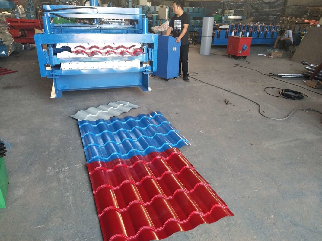 Bamboo Style Glazed Tile Roll Forming Machine 7 Meter Double Layer Type